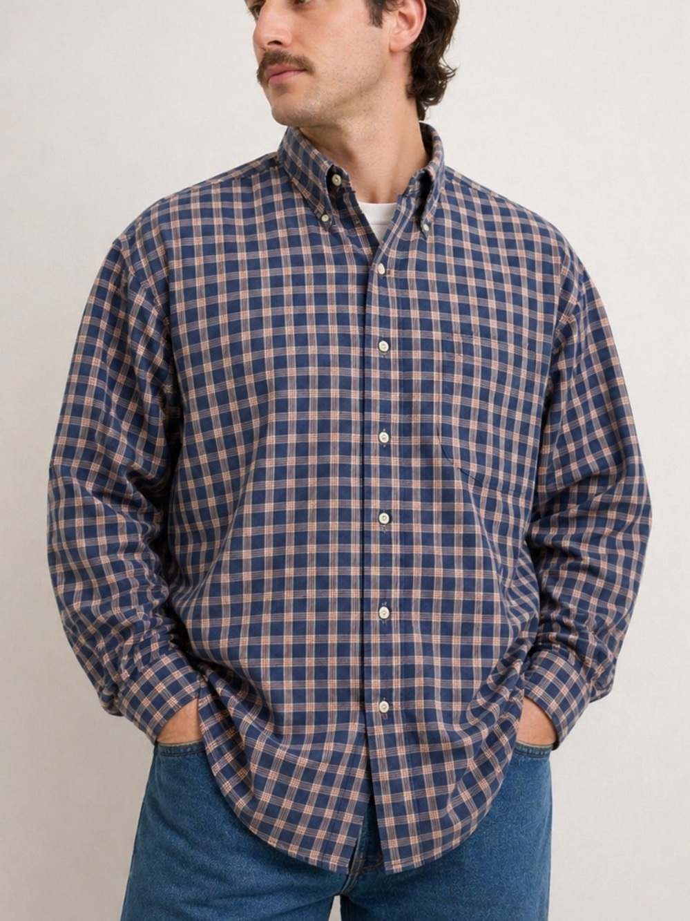 Vintage Britches Outdoors The Loose Shirt XL Plaid Blue Button Down Cotton